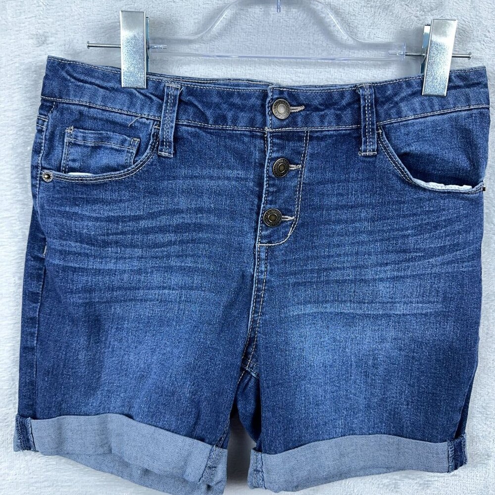 Thereabouts Boyfriend Shorts Womens Button Fly Roll Cuffed Hem Blue Size 14 Plus